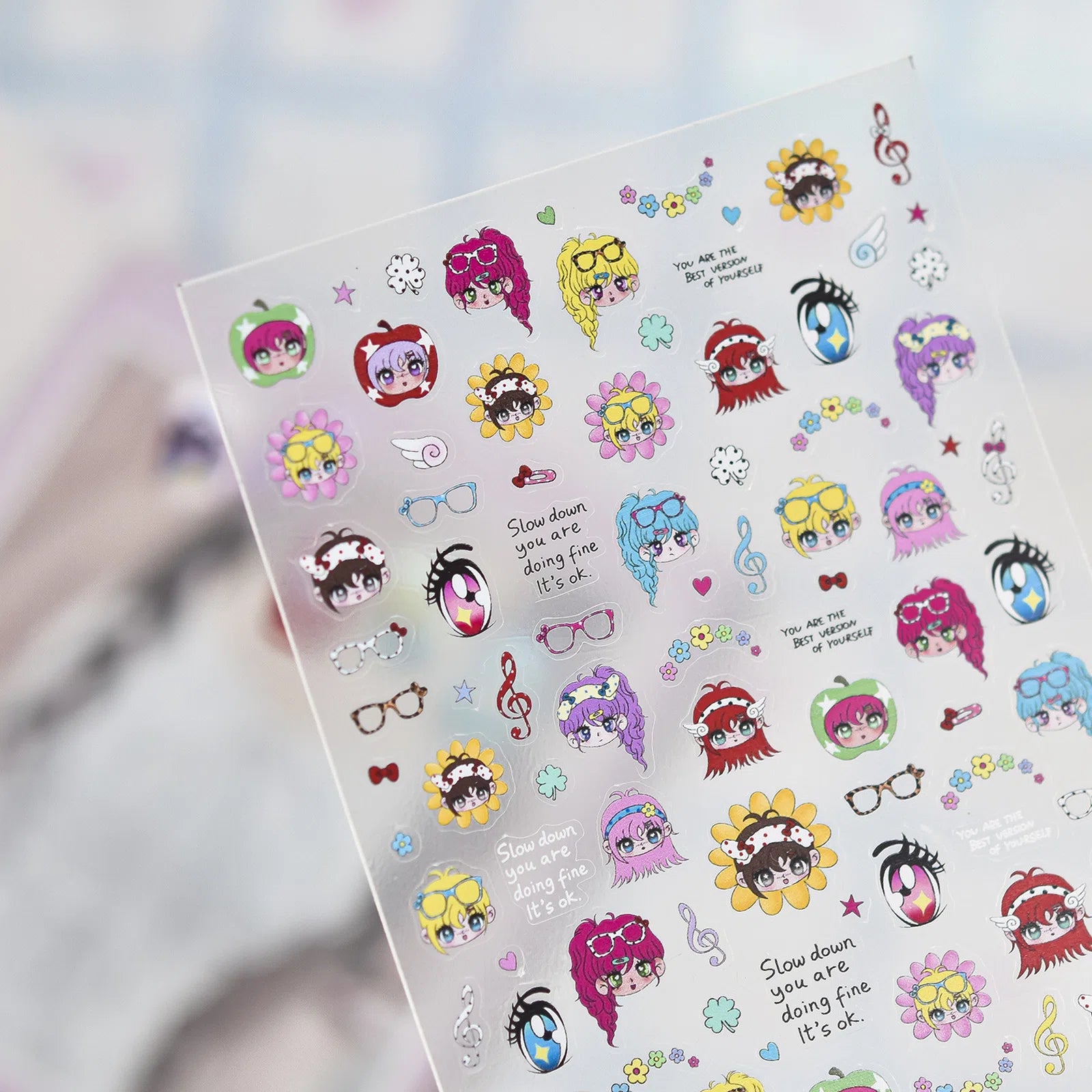 Cute Anime Eye Girl Nail Stickers | Kawaii Character Nail Art Decals - image 4