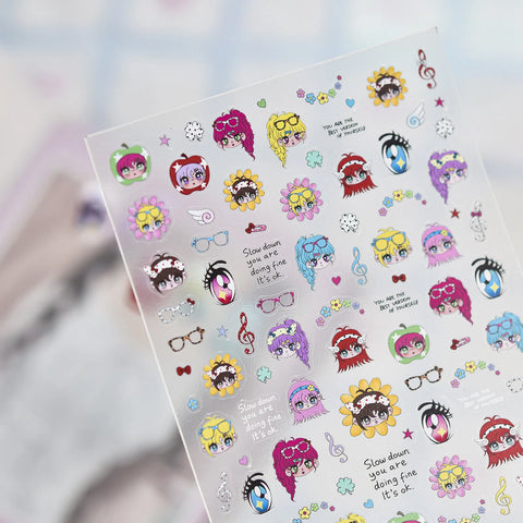 Cute Anime Eye Girl Nail Stickers | Kawaii Character Nail Art Decals - image 4