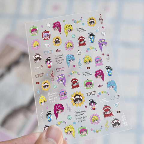 Cute Anime Eye Girl Nail Stickers | Kawaii Character Nail Art Decals - to5877-1 variant image