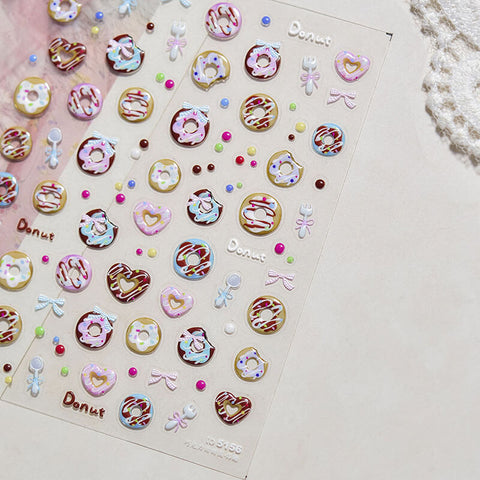 Cute Cake And Donut Nail Stickers, Cute Nail Decals, Cake Nail Art Stickers, Birthday Nail Design, Embossed Nail Stickers