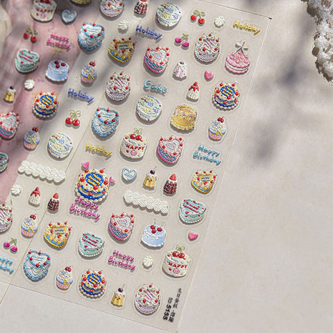 Cute Cake And Donut Nail Stickers, Cute Nail Decals, Cake Nail Art Stickers, Birthday Nail Design, Embossed Nail Stickers