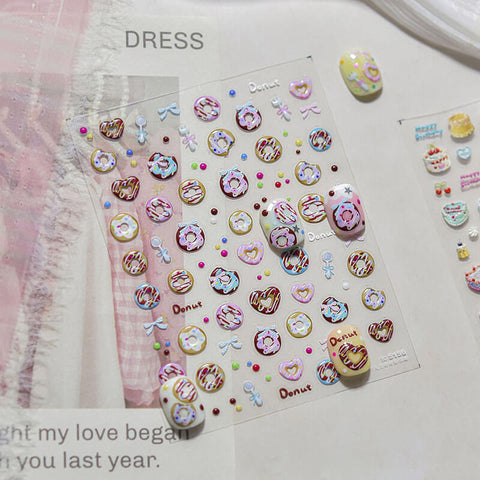Cute Cake And Donut Nail Stickers, Cute Nail Decals, Cake Nail Art Stickers, Birthday Nail Design, Embossed Nail Stickers