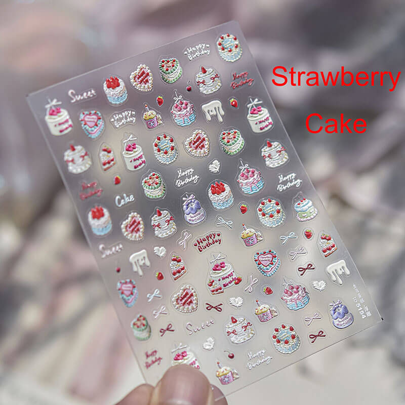 Cute Cake And Donut Nail Stickers, Cute Nail Decals, Cake Nail Art Stickers, Birthday Nail Design, Embossed Nail Stickers