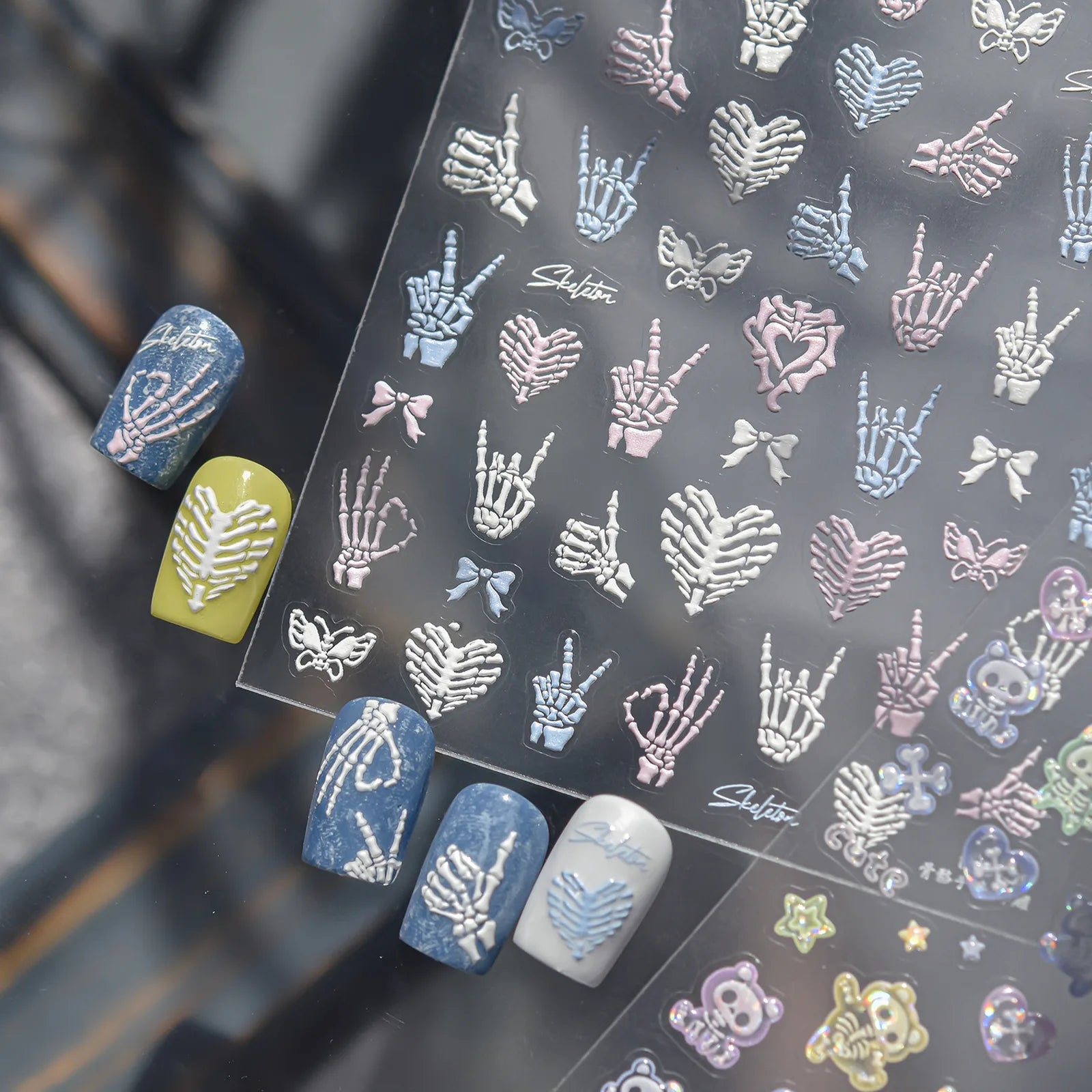 Dark Kawaii Skull Nail Stickers | Jelly Nail Art Decals - image 1