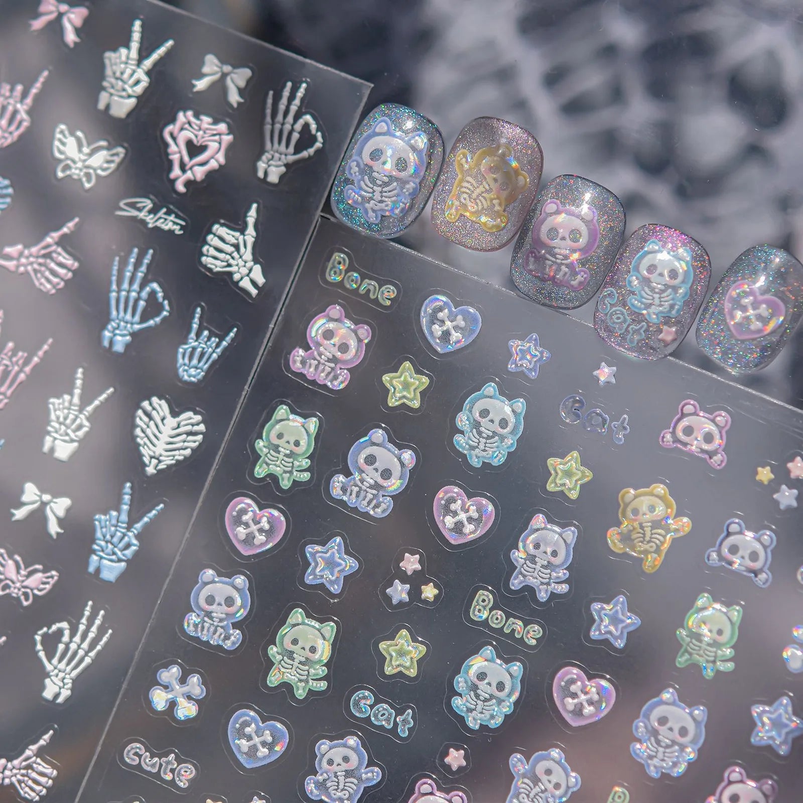 Dark Kawaii Skull Nail Stickers | Jelly Nail Art Decals - image 2