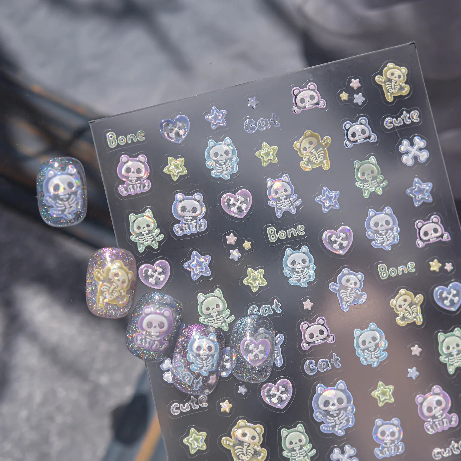 Dark Kawaii Skull Nail Stickers | Jelly Nail Art Decals - image 3