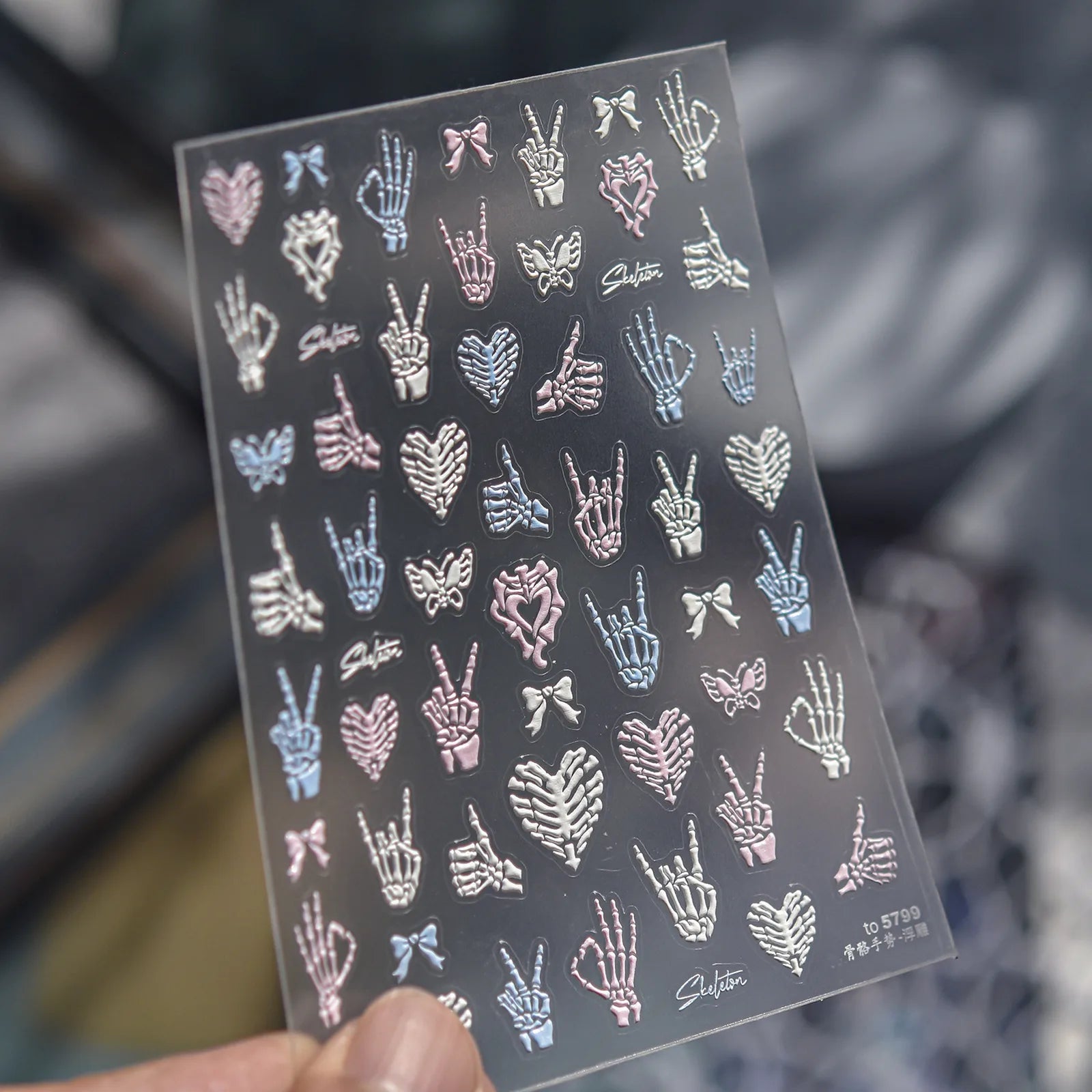 Dark Kawaii Skull Nail Stickers | Jelly Nail Art Decals - to5799 variant image