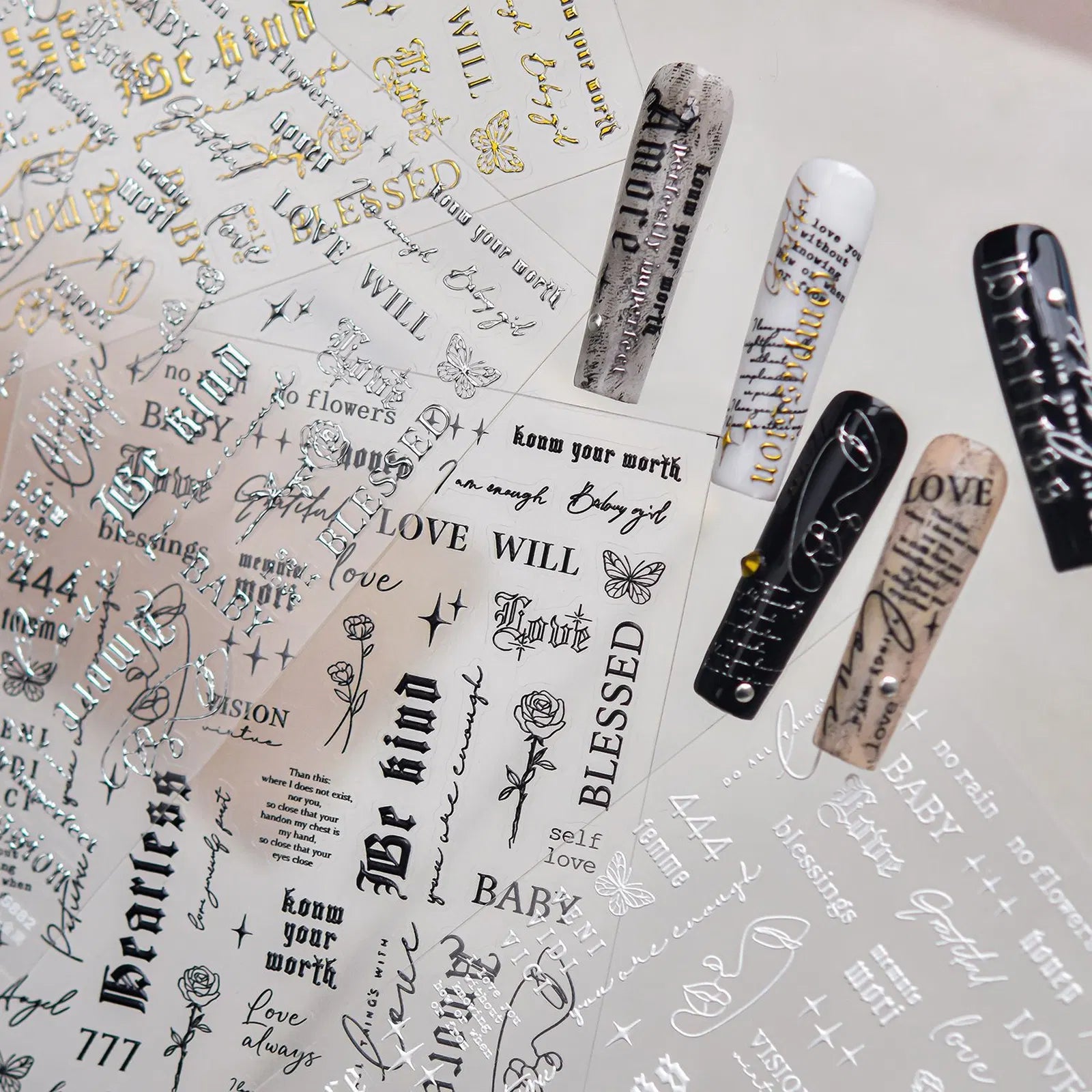 Dark Letter Nail Stickers | Grunge Typography Nail Art Decals - image 1