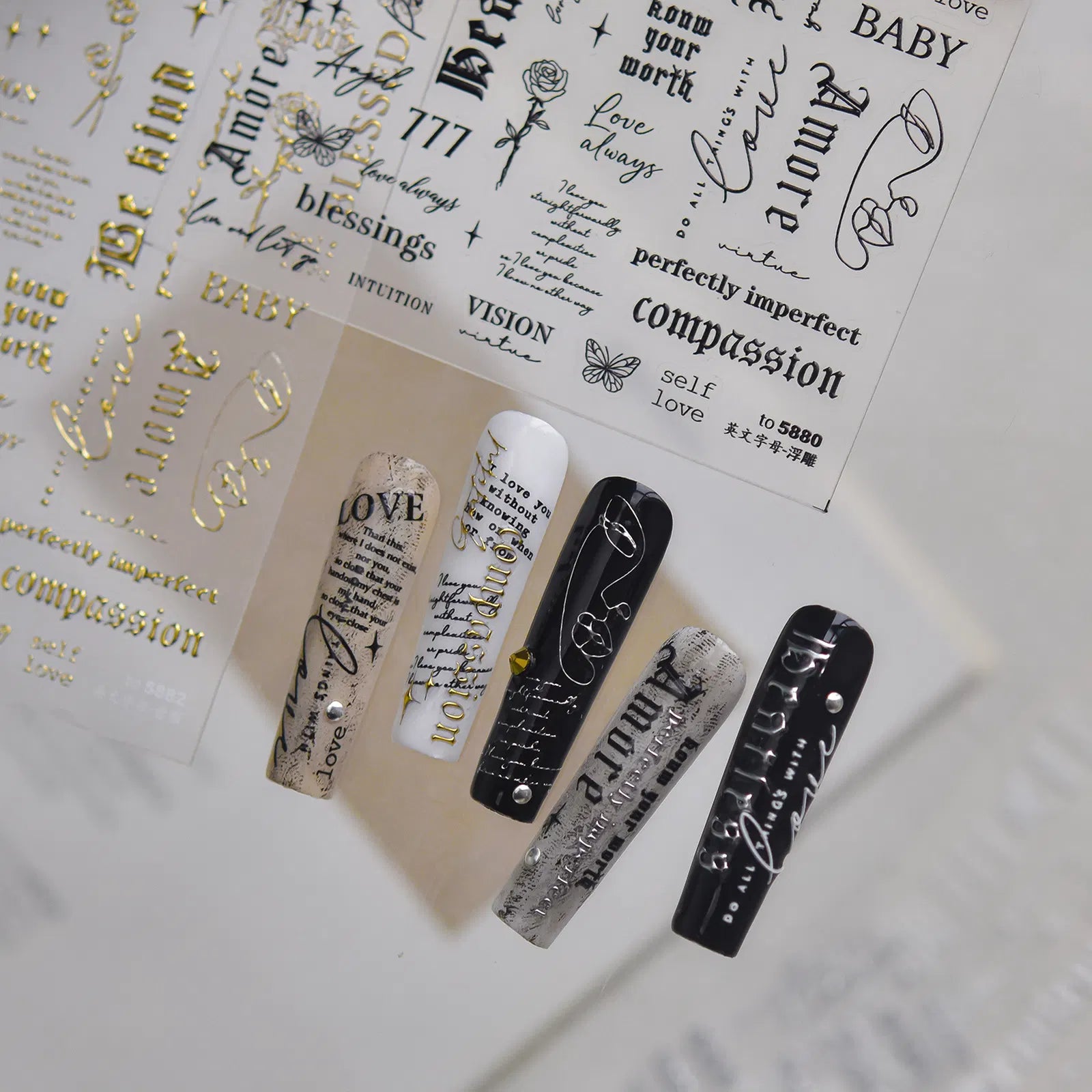Dark Letter Nail Stickers | Grunge Typography Nail Art Decals - image 2