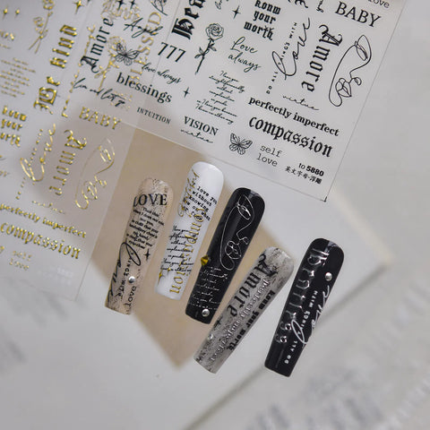 Dark Letter Nail Stickers | Grunge Typography Nail Art Decals - image 2