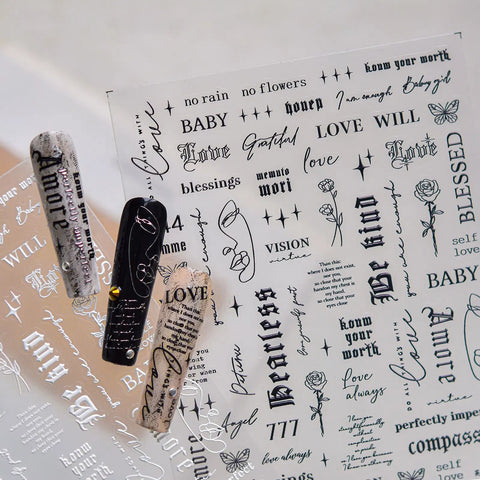 Dark Letter Nail Stickers | Grunge Typography Nail Art Decals - image 3