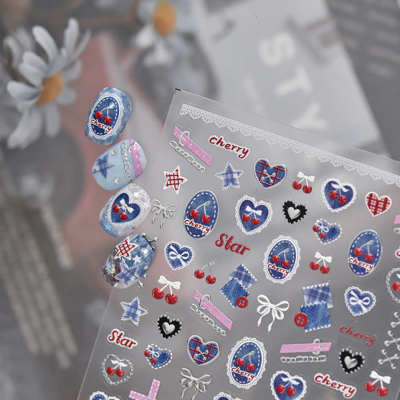 Denim Lace Nail Stickers | Balletcore Nail Art Decals - image 3