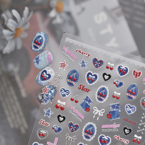 Denim Lace Nail Stickers | Balletcore Nail Art Decals - image 3