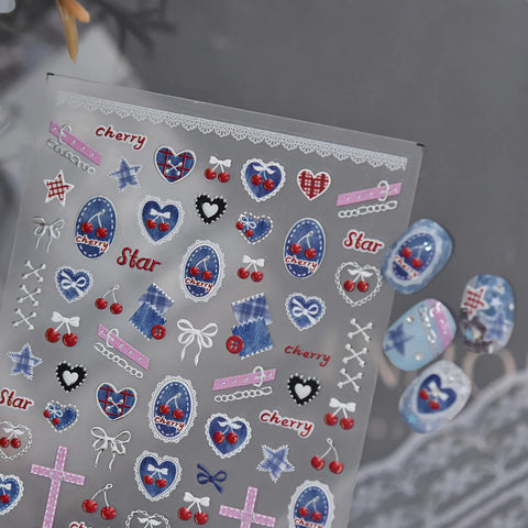 Denim Lace Nail Stickers | Balletcore Nail Art Decals - image 4
