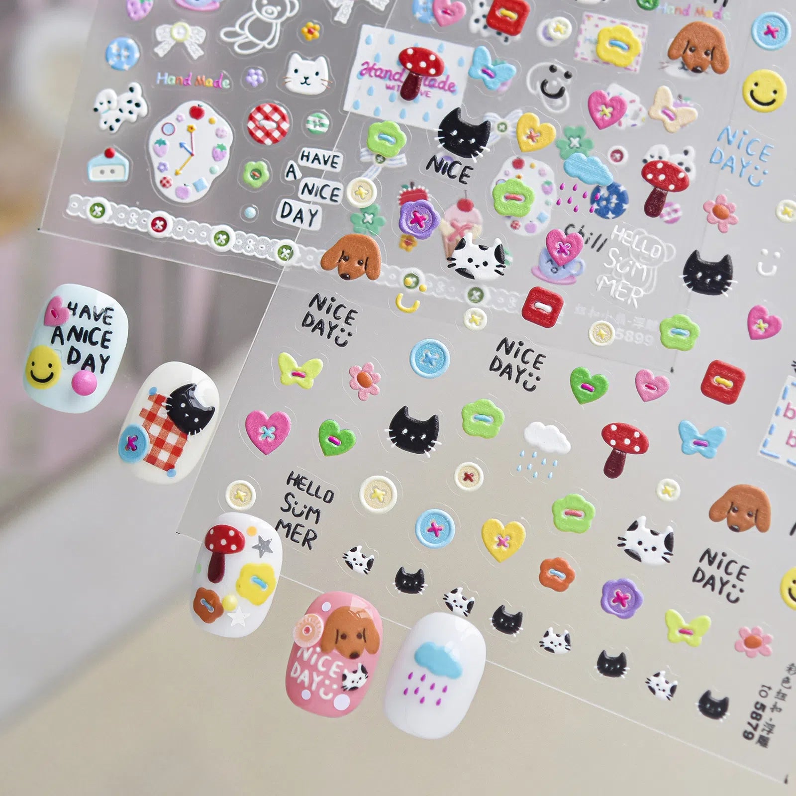 Doodle Button Bear Nail Stickers | Korean Kawaii Nail Art Decals - image 3