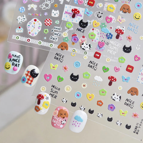Doodle Button Bear Nail Stickers | Korean Kawaii Nail Art Decals - image 3