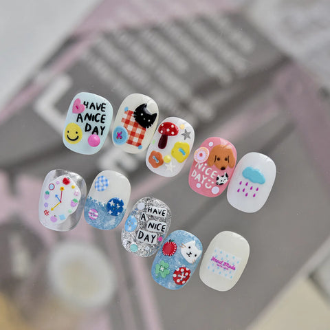 Doodle Button Bear Nail Stickers | Korean Kawaii Nail Art Decals - image 4
