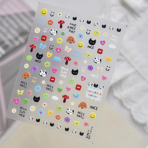 to5879 Doodle Button Bear Nail Stickers variant image - Tomoni Nail Art