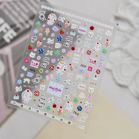 to5899 Doodle Button Bear Nail Stickers variant image - Tomoni Nail Art