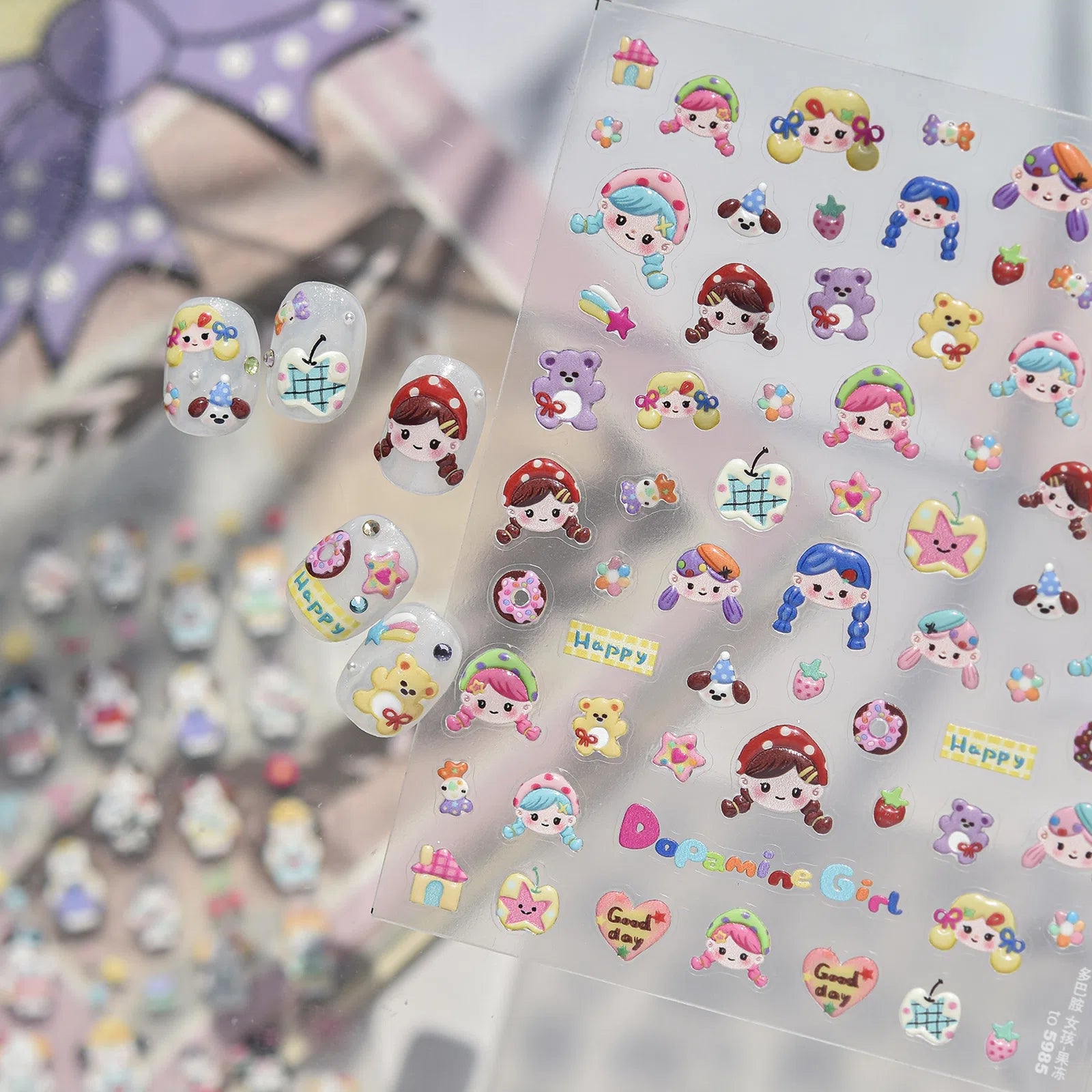 Dopamine Girl Nail Stickers | Kawaii Character Nail Art Decals - image 1