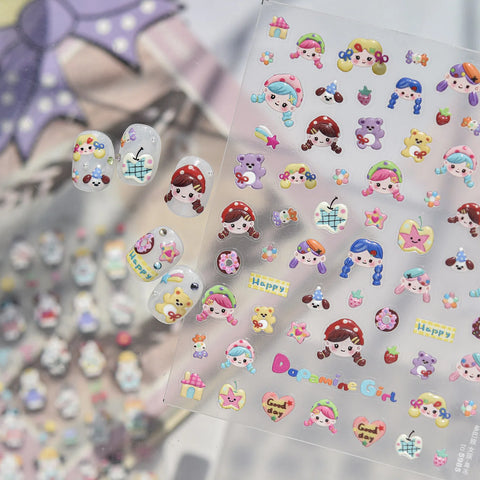 Dopamine Girl Nail Stickers | Kawaii Character Nail Art Decals - image 1