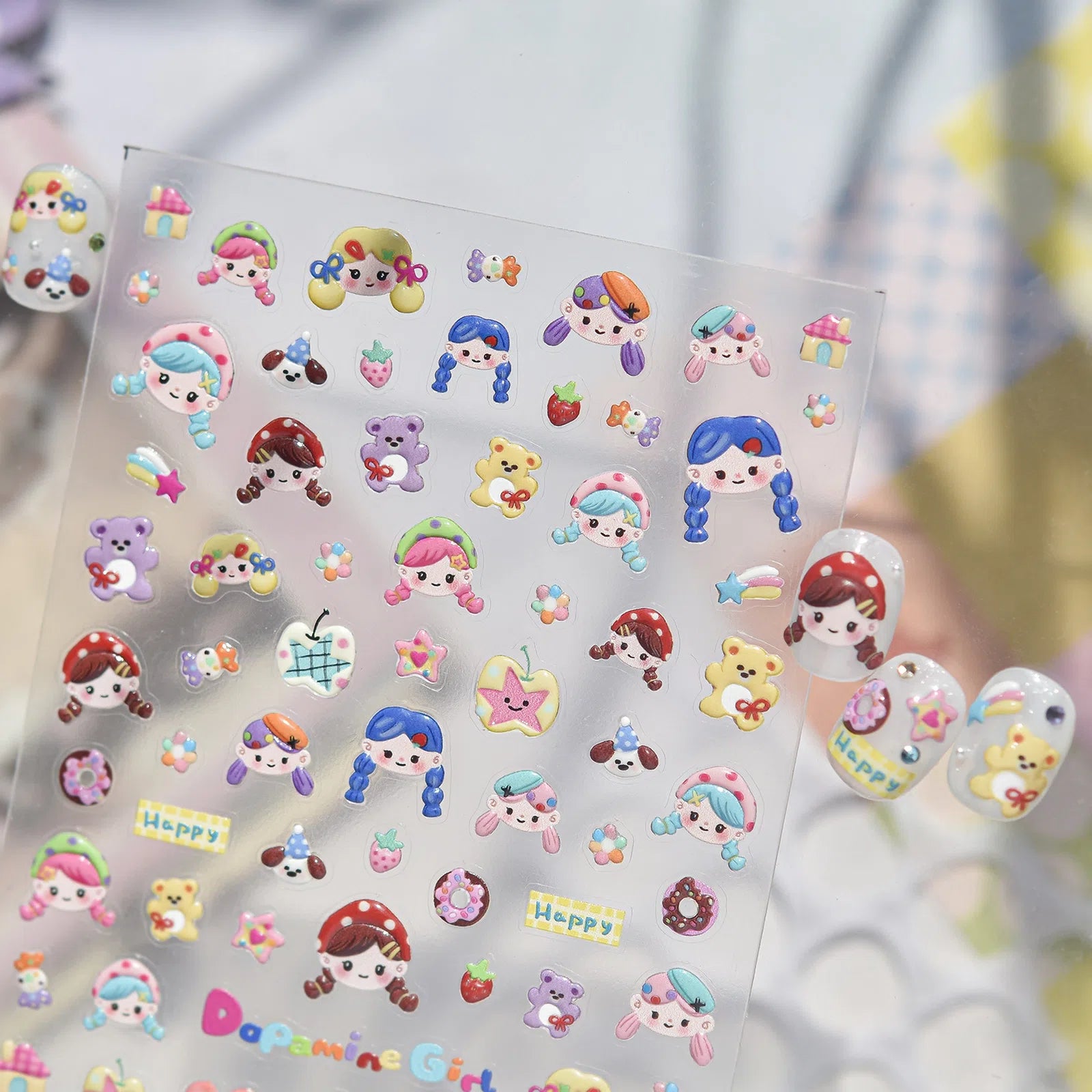 Dopamine Girl Nail Stickers | Kawaii Character Nail Art Decals - image 5