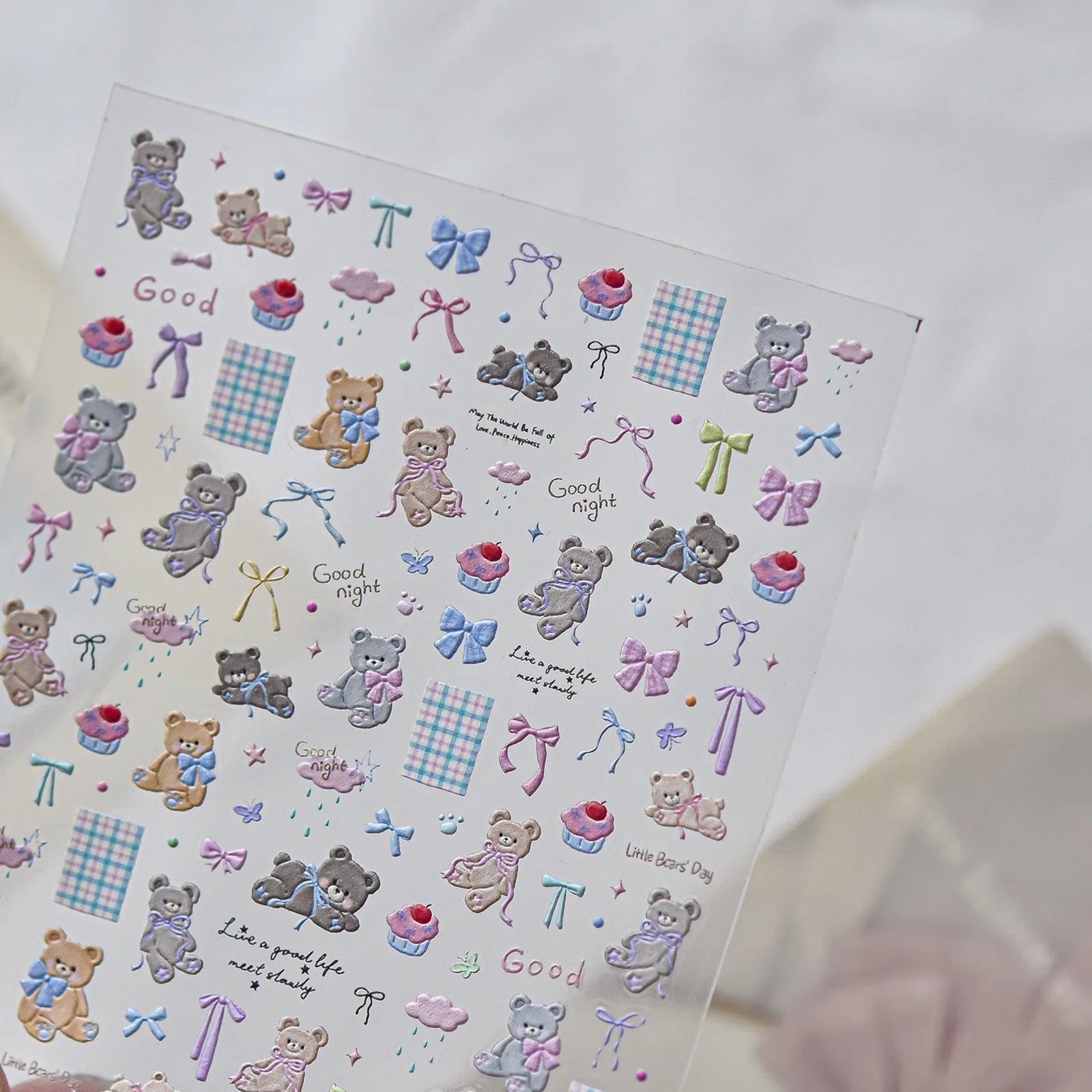 Embossed Bow Bear Nail Stickers | Kawaii Nail Art Decals - image 3