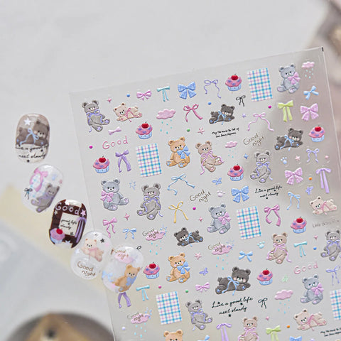 Embossed Bow Bear Nail Stickers | Kawaii Nail Art Decals - image 4