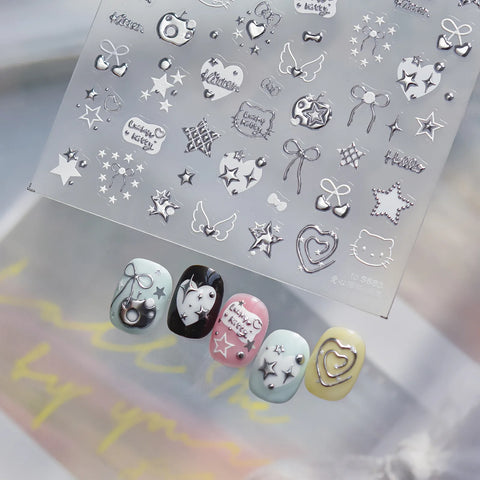 Embossed Cat Nail Stickers | Heart Star Nail Art Decals - image 1