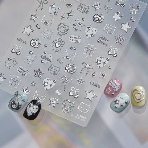 Embossed Cat Nail Stickers | Heart Star Nail Art Decals - image 2