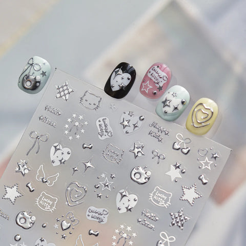Embossed Cat Nail Stickers | Heart Star Nail Art Decals - image 4