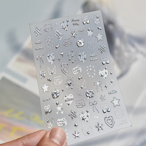Embossed Cat Nail Stickers | Heart Star Nail Art Decals - image 5