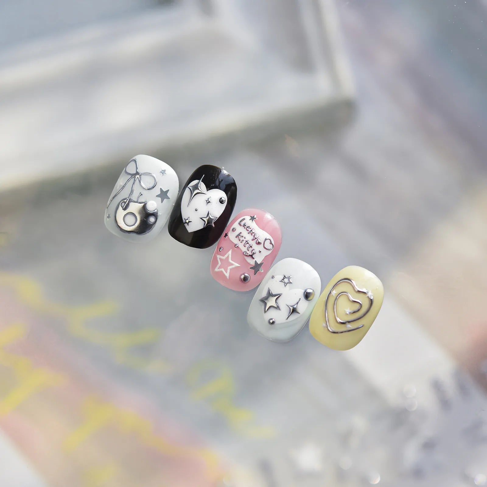 Embossed Cat Nail Stickers | Heart Star Nail Art Decals - image 6