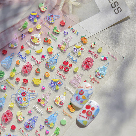 Cute Fruit Nail Stickers, Fruit Nail Decals, Cute Summer Nail Stickers, Fruit Nail Art, 3D Nail Stickers, Cute Manicure, DIY Nails