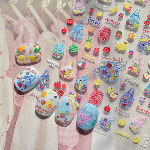 Cute Fruit Nail Stickers, Fruit Nail Decals, Cute Summer Nail Stickers, Fruit Nail Art, 3D Nail Stickers, Cute Manicure, DIY Nails
