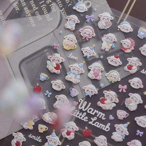 Embroidered Sheep Nail Stickers | Kawaii Animal Nail Art Decals - image 1
