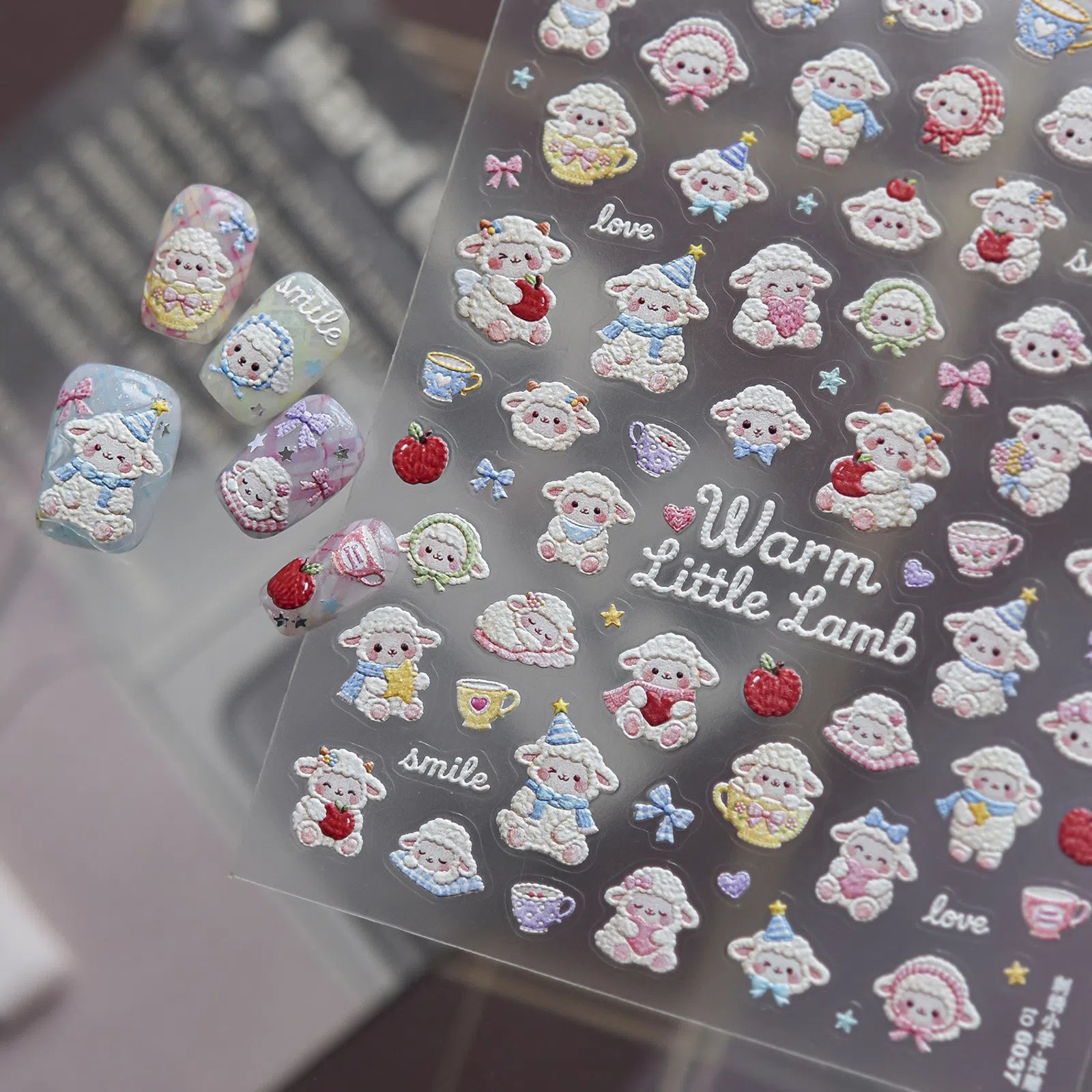 Embroidered Sheep Nail Stickers | Kawaii Animal Nail Art Decals - image 2