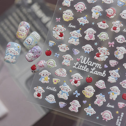 Embroidered Sheep Nail Stickers | Kawaii Animal Nail Art Decals - image 2