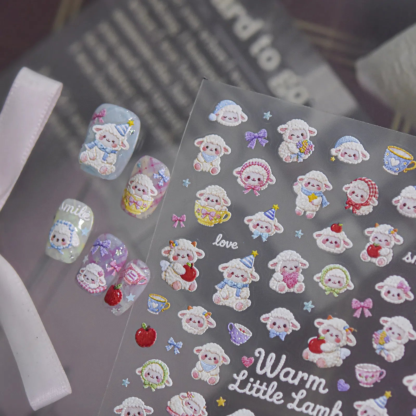 Embroidered Sheep Nail Stickers | Kawaii Animal Nail Art Decals - image 3