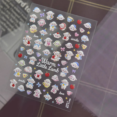 Embroidered Sheep Nail Stickers | Kawaii Animal Nail Art Decals - to6037 variant image