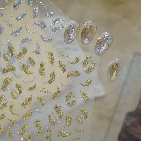 Feather Charm Nail Stickers | Metallic Nail Art Decals - image 2