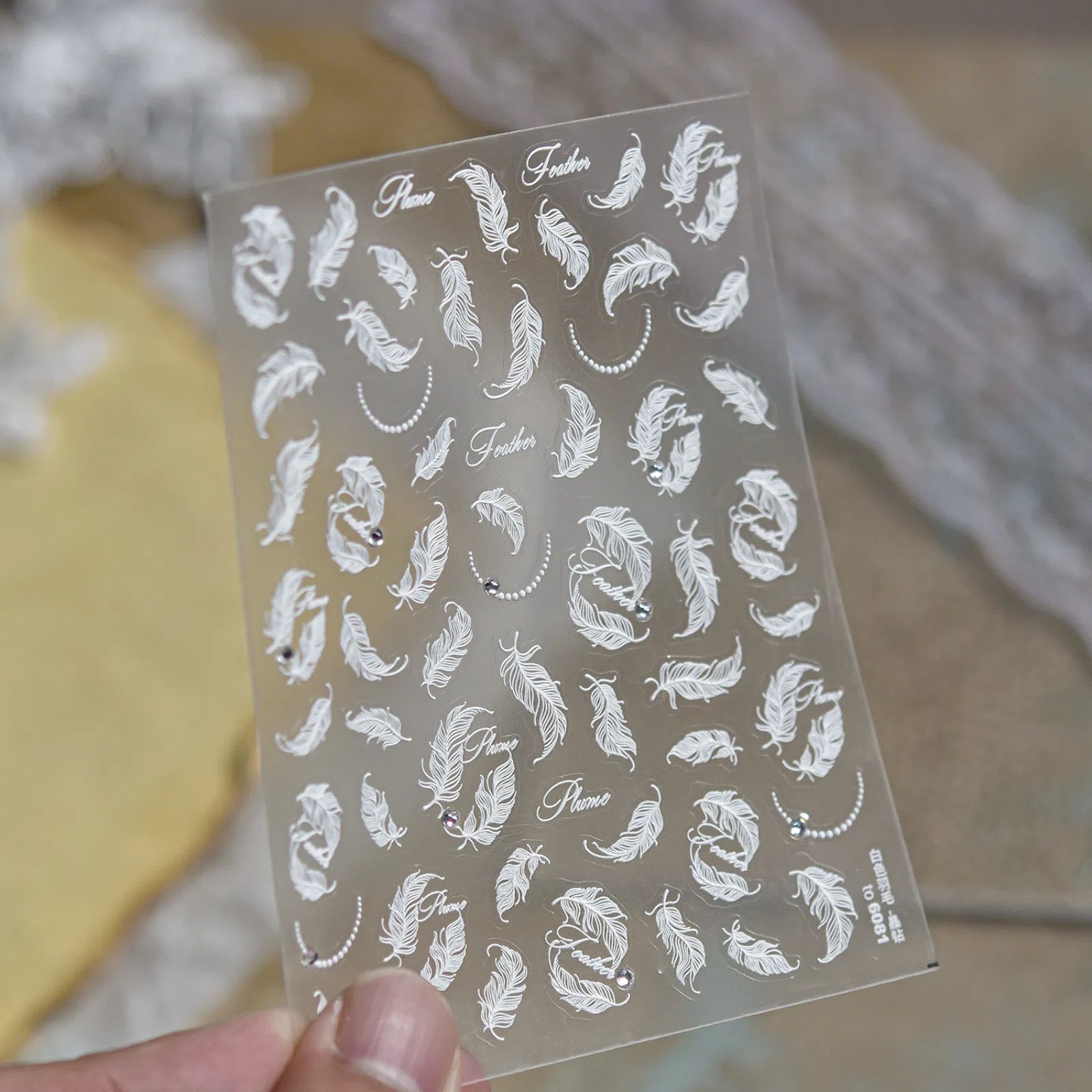 Feather Charm Nail Stickers | Metallic Nail Art Decals image