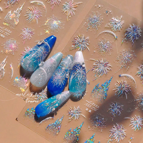 Firework Castle Nail Stickers | Party Nail Art Decals - image 2