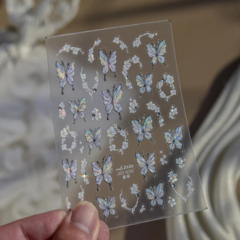 Flower Butterfly Nail Stickers | Elegant Floral Nail Art Decals - MS1056 variant image