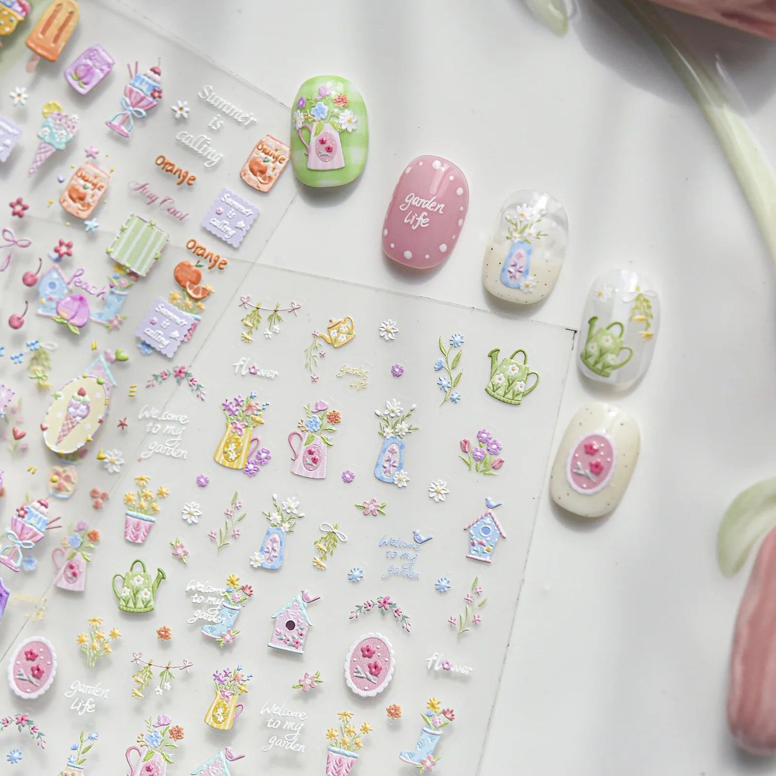 Flower Vase Nail Stickers | Hand Drawn Floral Nail Art Decals - image 1
