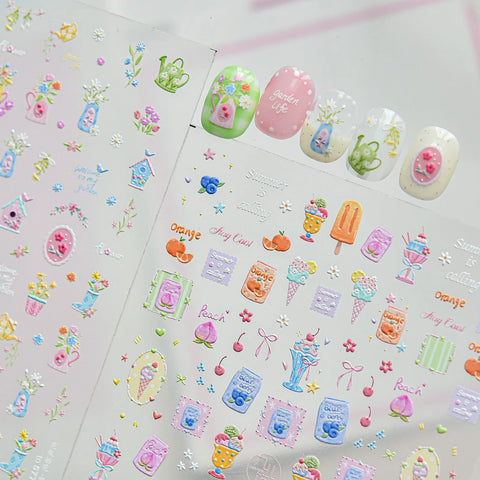 Flower Vase Nail Stickers | Hand Drawn Floral Nail Art Decals - image 3