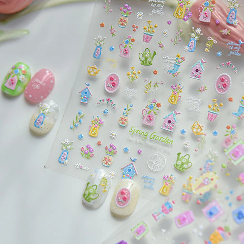Flower Vase Nail Stickers | Hand Drawn Floral Nail Art Decals - image 4