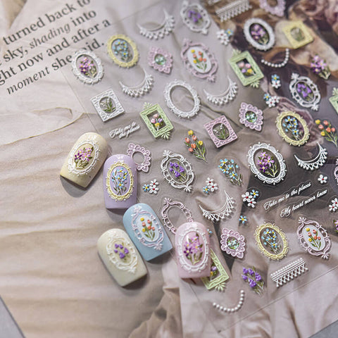 Flower Frame Nail Stickers, Aesthetic Flower Nail Stickers, Flower Nail Decals, Spring Nail Art, Flower Manicure, Nail Decal Art, to5103