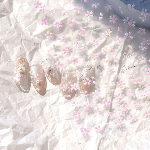 Small Pink Flower Nail Stickers, Flower Nail Decals, Cherry Blossoms Nail Stickers, Spring Flower Nail Decal, Pink Flower Nail Art