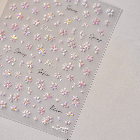 Small Pink Flower Nail Stickers, Flower Nail Decals, Cherry Blossoms Nail Stickers, Spring Flower Nail Decal, Pink Flower Nail Art